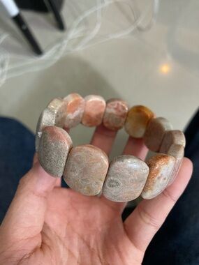 Natural Coral Stone Bracelet in Warm Beige and Peach